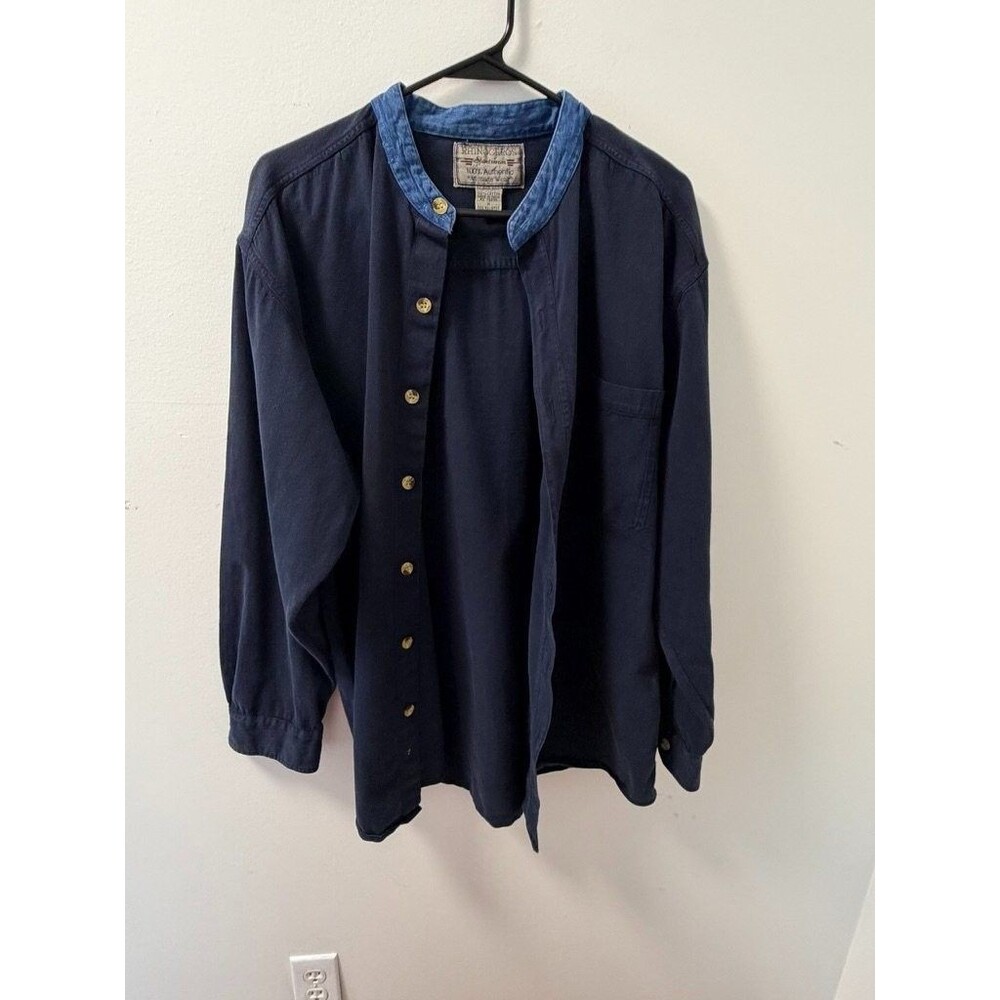 Rhinoceros Sportswear Mens M Blue Casual Button-Down Shirt Denim Contrast Collar